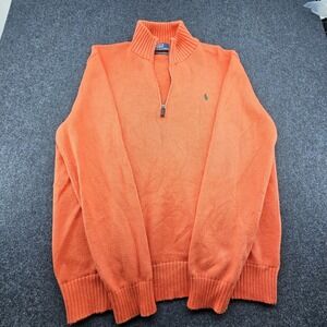 Polo Ralph Lauren Sweater Mens XL Long Sleeve 1/4 Zip Neck Golf Orange‎
